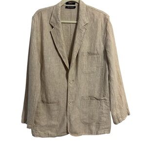 Brandini 100% Linen Tan Cream Striped Blazer 2 Button Closure Relaxed Fit Size M